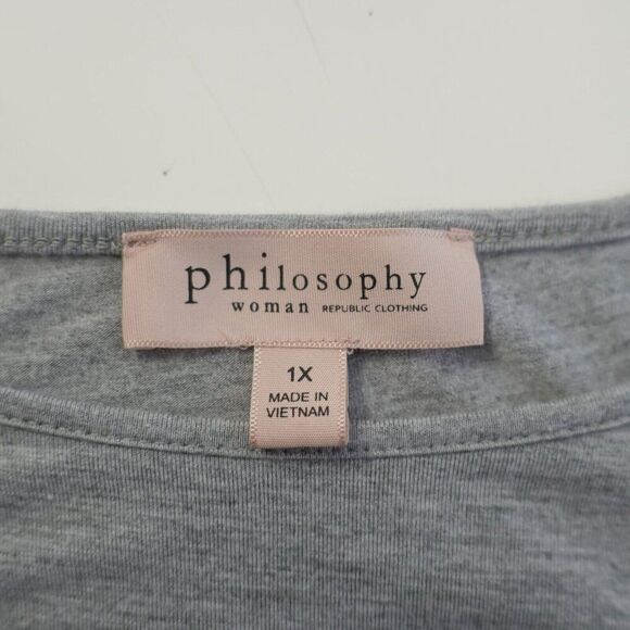 Philosophy Plus 1X Gray Boat Neck High Low Shirt Dress Boat Neck Side Slit - Picture 7 of 8